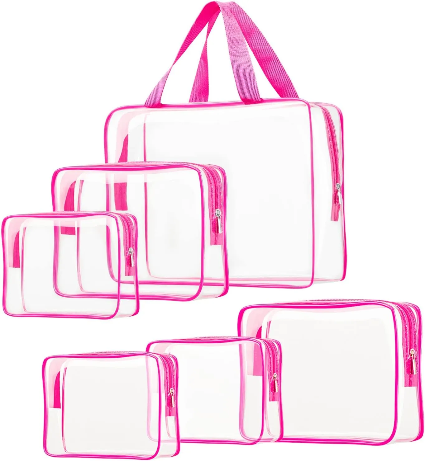 6pcs Clear Cosmetic Bags, TSA Approved Toiletry Bag Set Crystal Clear Travel Beach Essentials Bag Organization PVC, Clear Makeup Bags Luggage Pouch Carry on Airport Airline Compliant Bag Women Men