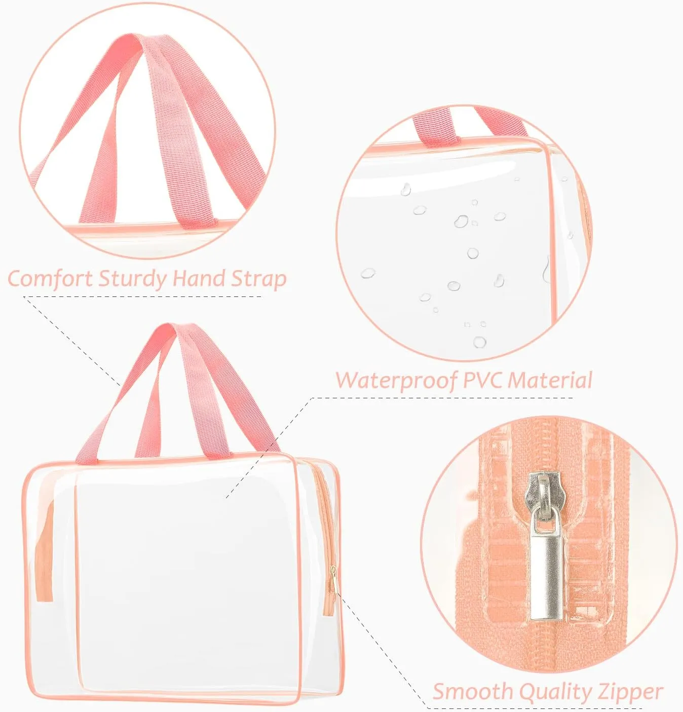 6pcs Clear Cosmetic Bags, TSA Approved Toiletry Bag Set Crystal Clear Travel Beach Essentials Bag Organization PVC, Clear Makeup Bags Luggage Pouch Carry on Airport Airline Compliant Bag Women Men