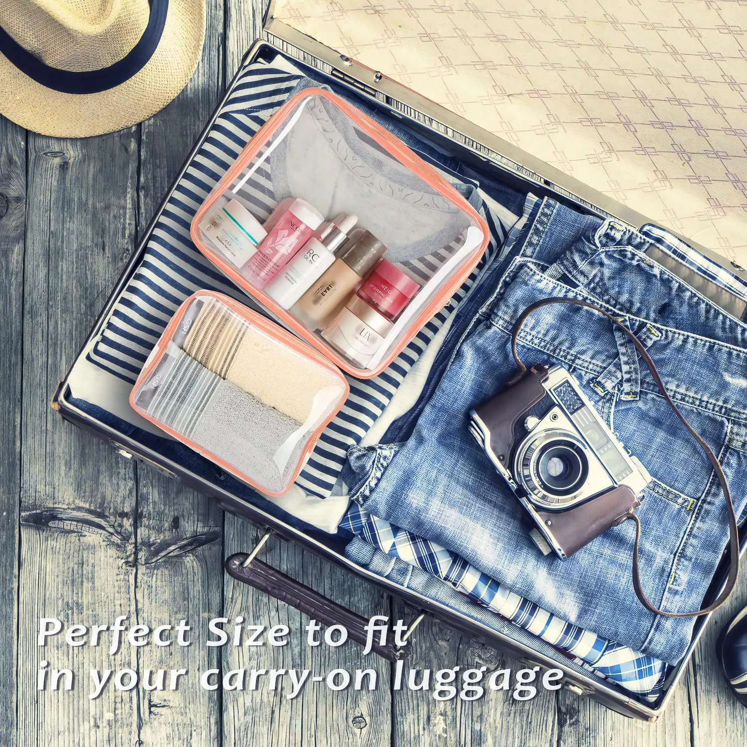 6pcs Clear Cosmetic Bags, TSA Approved Toiletry Bag Set Crystal Clear Travel Beach Essentials Bag Organization PVC, Clear Makeup Bags Luggage Pouch Carry on Airport Airline Compliant Bag Women Men