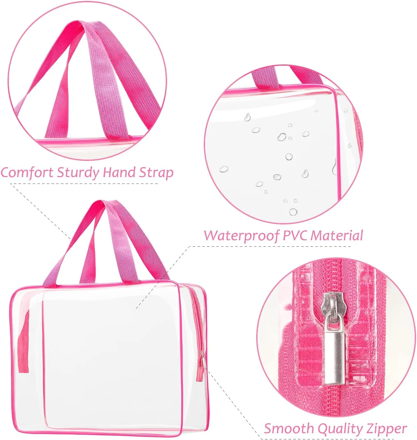 6pcs Clear Cosmetic Bags, TSA Approved Toiletry Bag Set Crystal Clear Travel Beach Essentials Bag Organization PVC, Clear Makeup Bags Luggage Pouch Carry on Airport Airline Compliant Bag Women Men