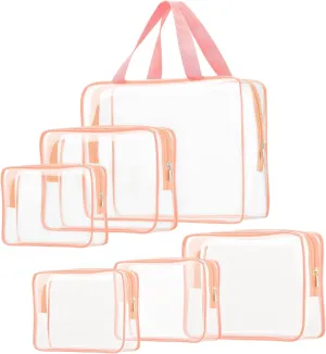 6pcs Clear Cosmetic Bags, TSA Approved Toiletry Bag Set Crystal Clear Travel Beach Essentials Bag Organization PVC, Clear Makeup Bags Luggage Pouch Carry on Airport Airline Compliant Bag Women Men
