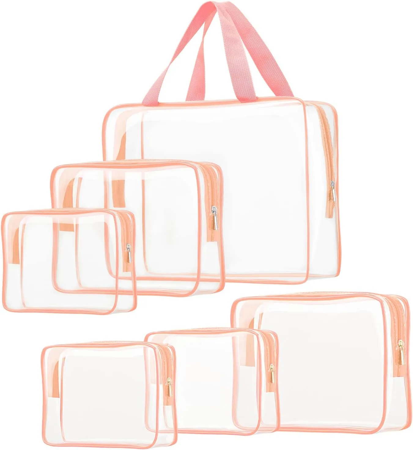 6pcs Clear Cosmetic Bags, TSA Approved Toiletry Bag Set Crystal Clear Travel Beach Essentials Bag Organization PVC, Clear Makeup Bags Luggage Pouch Carry on Airport Airline Compliant Bag Women Men