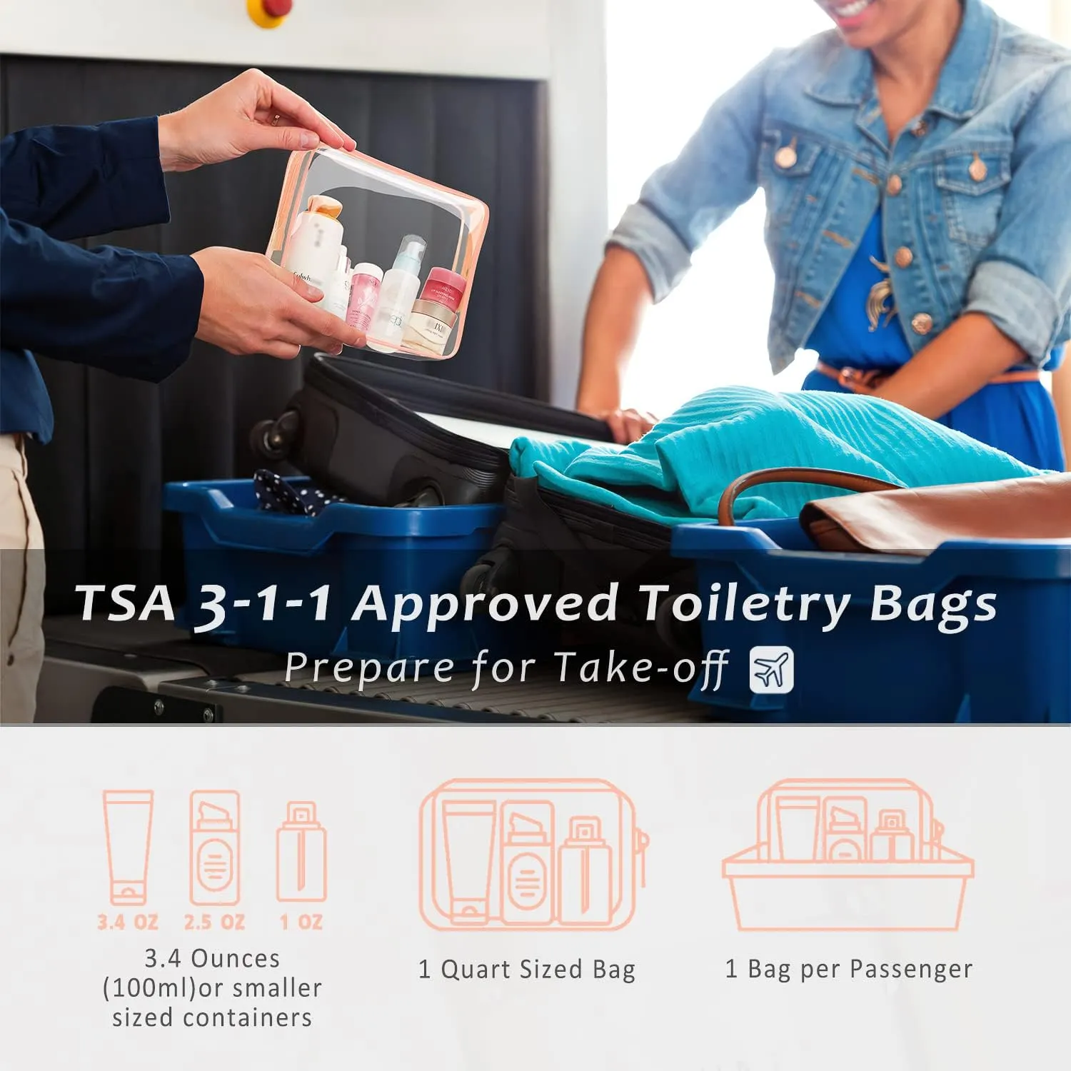 6pcs Clear Cosmetic Bags, TSA Approved Toiletry Bag Set Crystal Clear Travel Beach Essentials Bag Organization PVC, Clear Makeup Bags Luggage Pouch Carry on Airport Airline Compliant Bag Women Men