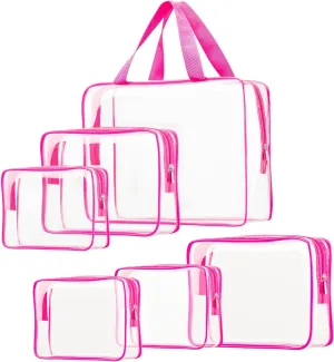 6pcs Clear Cosmetic Bags, TSA Approved Toiletry Bag Set Crystal Clear Travel Beach Essentials Bag Organization PVC, Clear Makeup Bags Luggage Pouch Carry on Airport Airline Compliant Bag Women Men