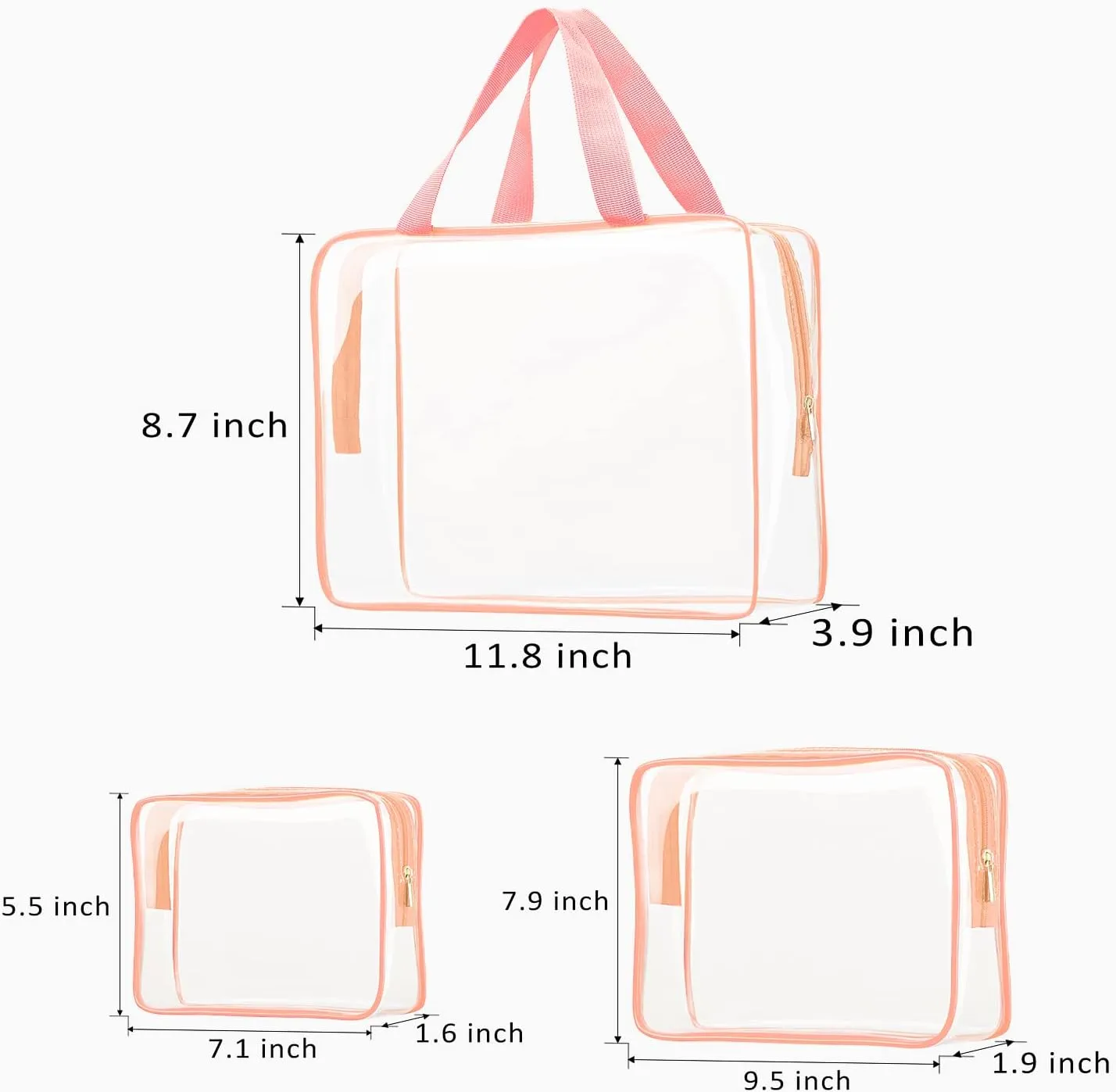 6pcs Clear Cosmetic Bags, TSA Approved Toiletry Bag Set Crystal Clear Travel Beach Essentials Bag Organization PVC, Clear Makeup Bags Luggage Pouch Carry on Airport Airline Compliant Bag Women Men