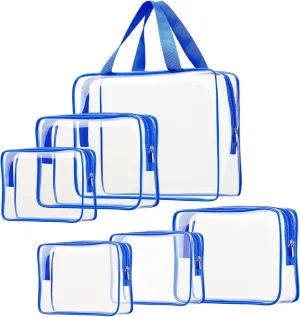 6pcs Clear Cosmetic Bags, TSA Approved Travel Toiletry Bag Set Transparent PVC Zipper Closure Cosmetic Bag Travel Essentials Makeup Bags Organization Blue