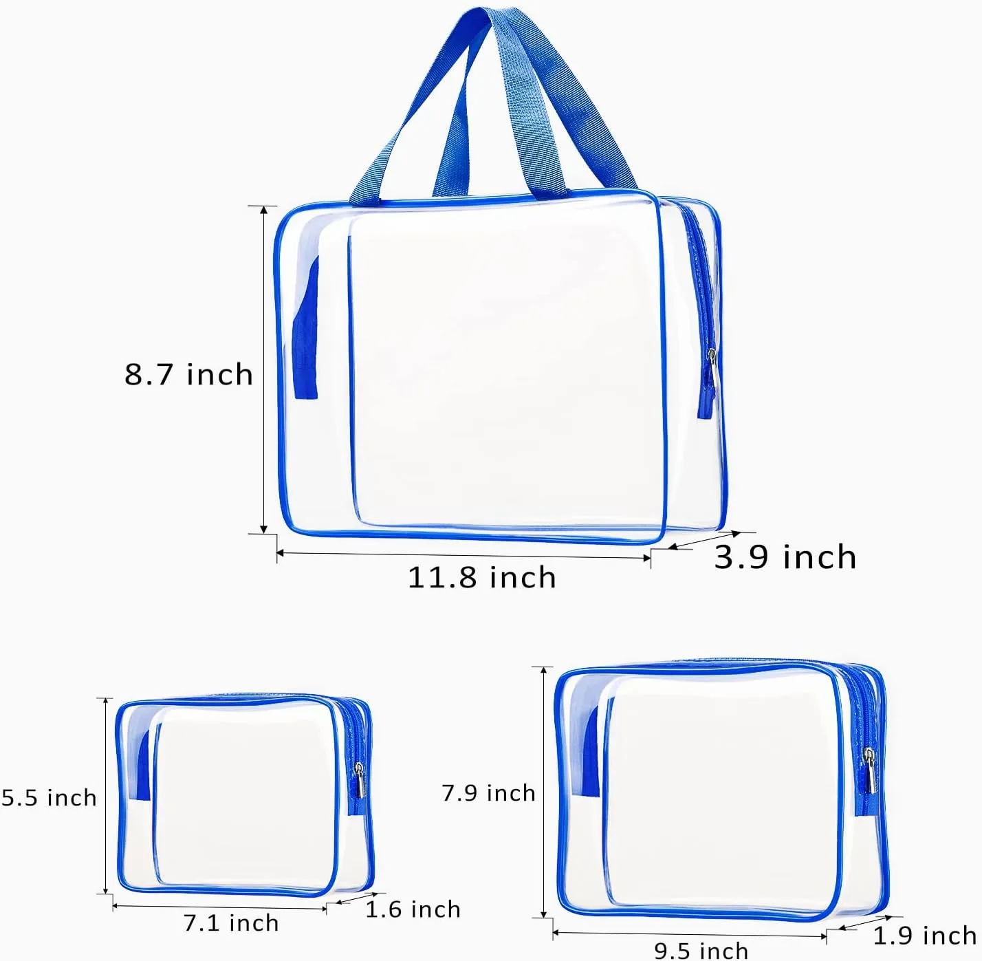 6pcs Clear Cosmetic Bags, TSA Approved Travel Toiletry Bag Set Transparent PVC Zipper Closure Cosmetic Bag Travel Essentials Makeup Bags Organization Blue