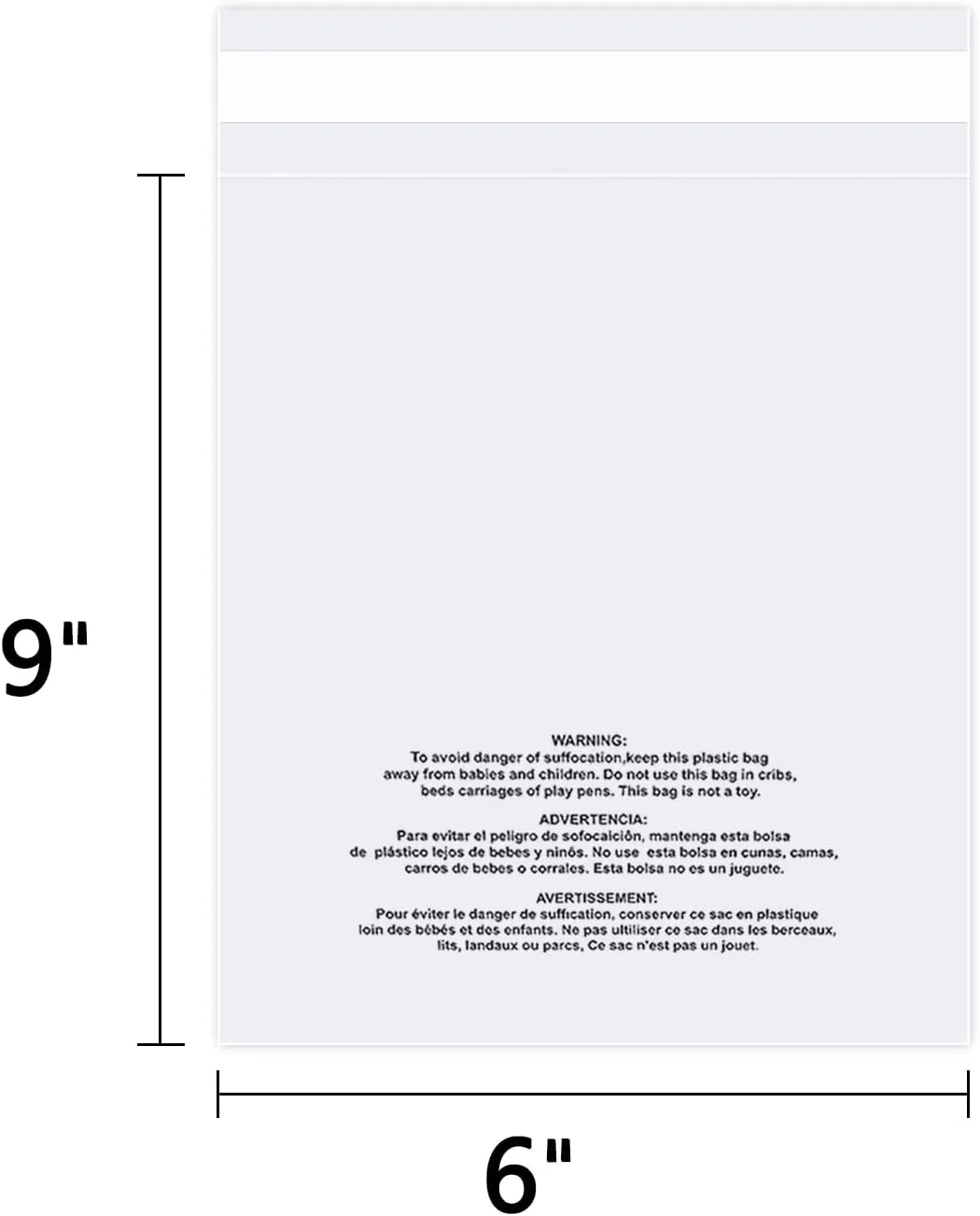 6" x 9" (500 Count) - Clear Poly Bags with Suffocation Warning Self Seal for Packaging, Shirts, Clothing & FBA - Permanent Adhesive