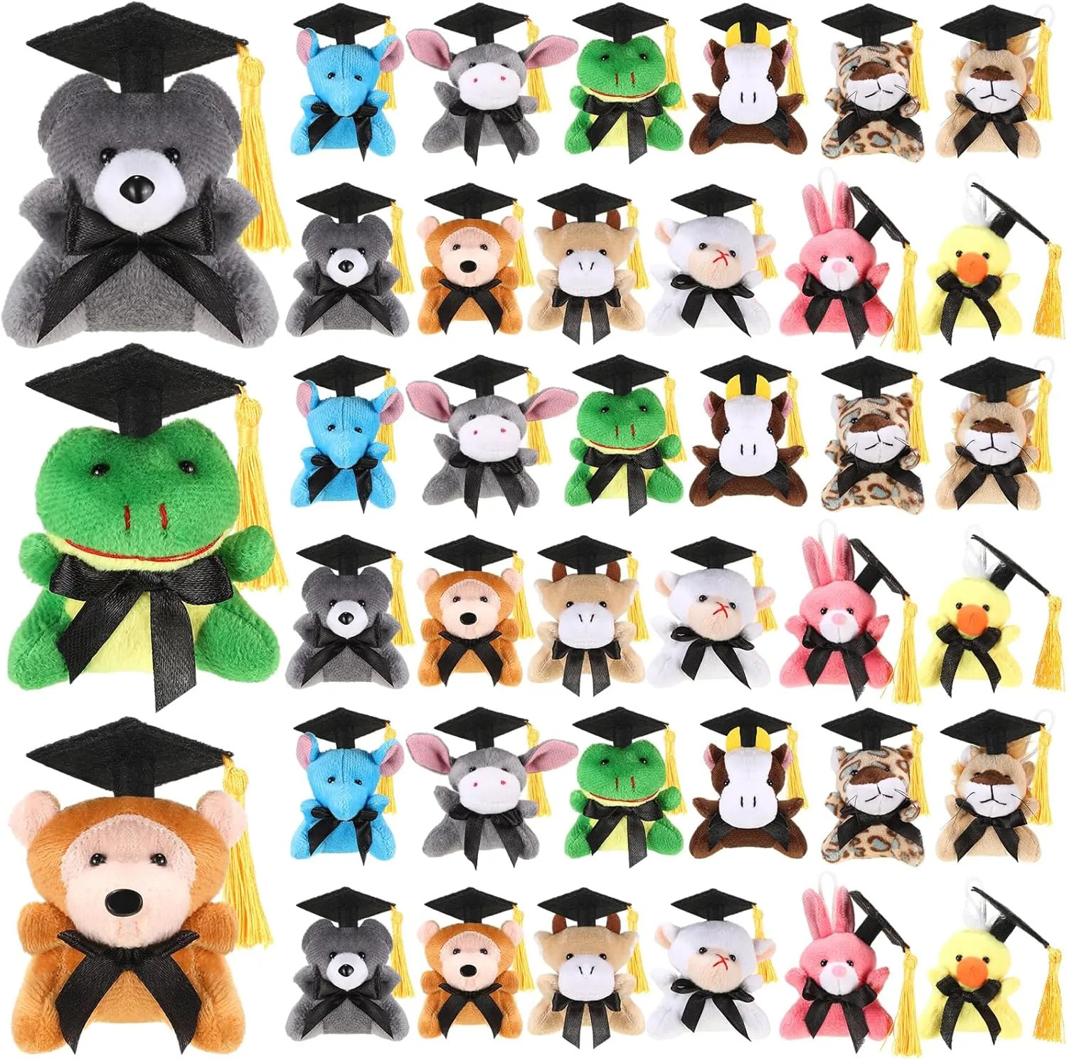 72 Pcs 2025 Graduation Mini Stuffed Animal with Cap End of Year Student Gifts from Teacher Class of 2025 Stuffed Bear Keychain Mini Grad Animal Lion for Graduation Party Favor Classroom Exchange Gift