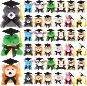 72 Pcs 2025 Graduation Mini Stuffed Animal with Cap End of Year Student Gifts from Teacher Class of 2025 Stuffed Bear Keychain Mini Grad Animal Lion for Graduation Party Favor Classroom Exchange Gift