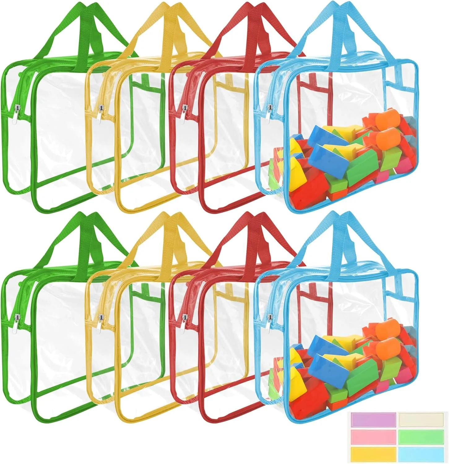 8 Pack Toy Storage Bags with Zipper and Labels, Large Toy Storage Bags, Clear Toy Organizer Bags, Reusable Waterproof Toy Bags for Store Building Blocks, Puzzles, Toys