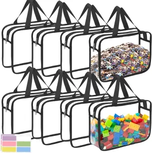 8 Packs Large Toy Storage Bags with Zipper and Labels, Clear PVC Waterproof Toy Organizers Bags for Board Games, Puzzles Pieces, Building Blocks, Handmade Accessories, Kid Books