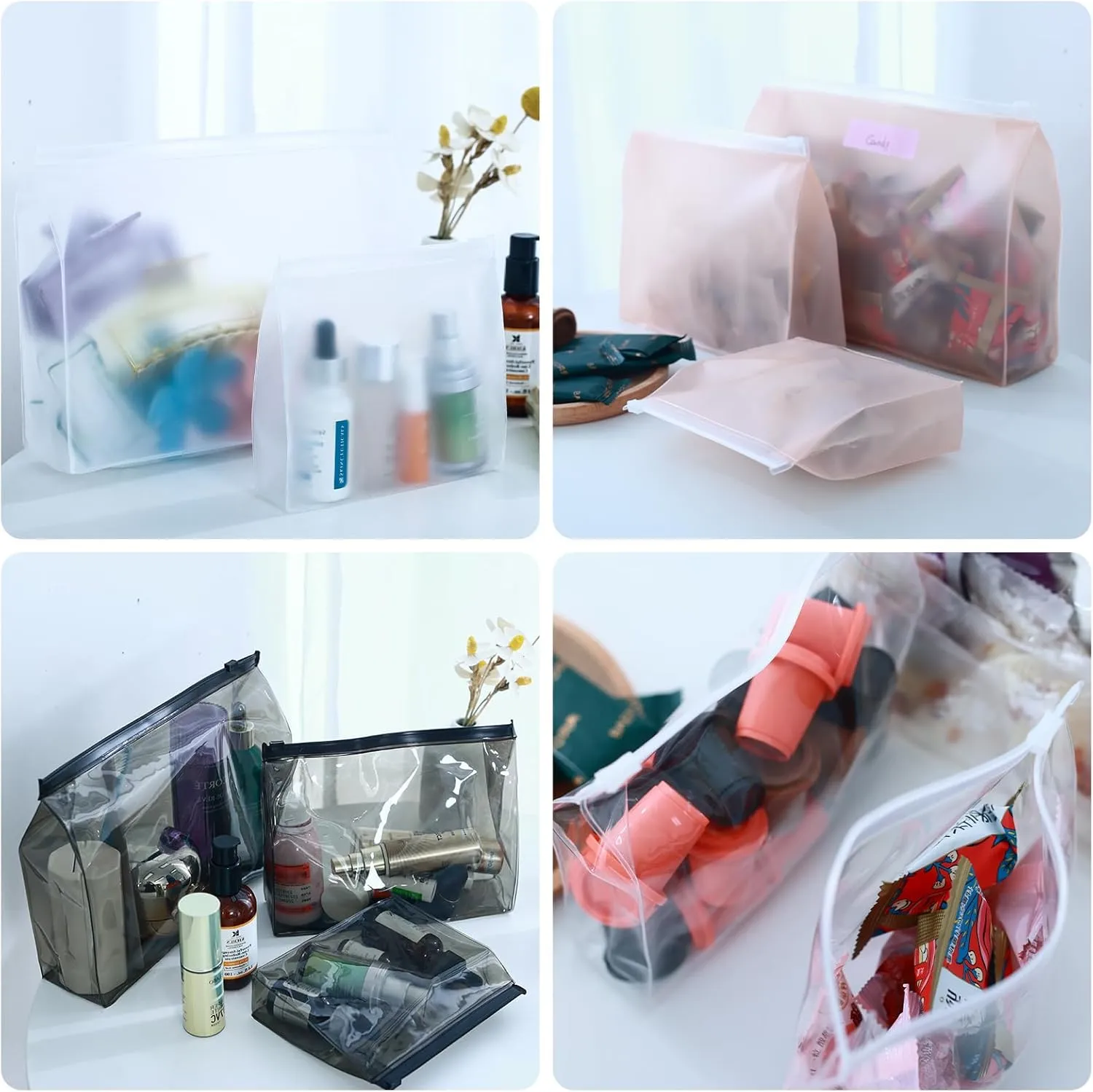 80 Pack Mini Clear Makeup Bag Organizer Pouches Cosmetic Zipper Pouch Small Travel Pouches for Toiletries Transparent EVA Reusable Wash Bags Bulk Waterproof Plastic Clear Gift Bags, Frosted, 5.9”