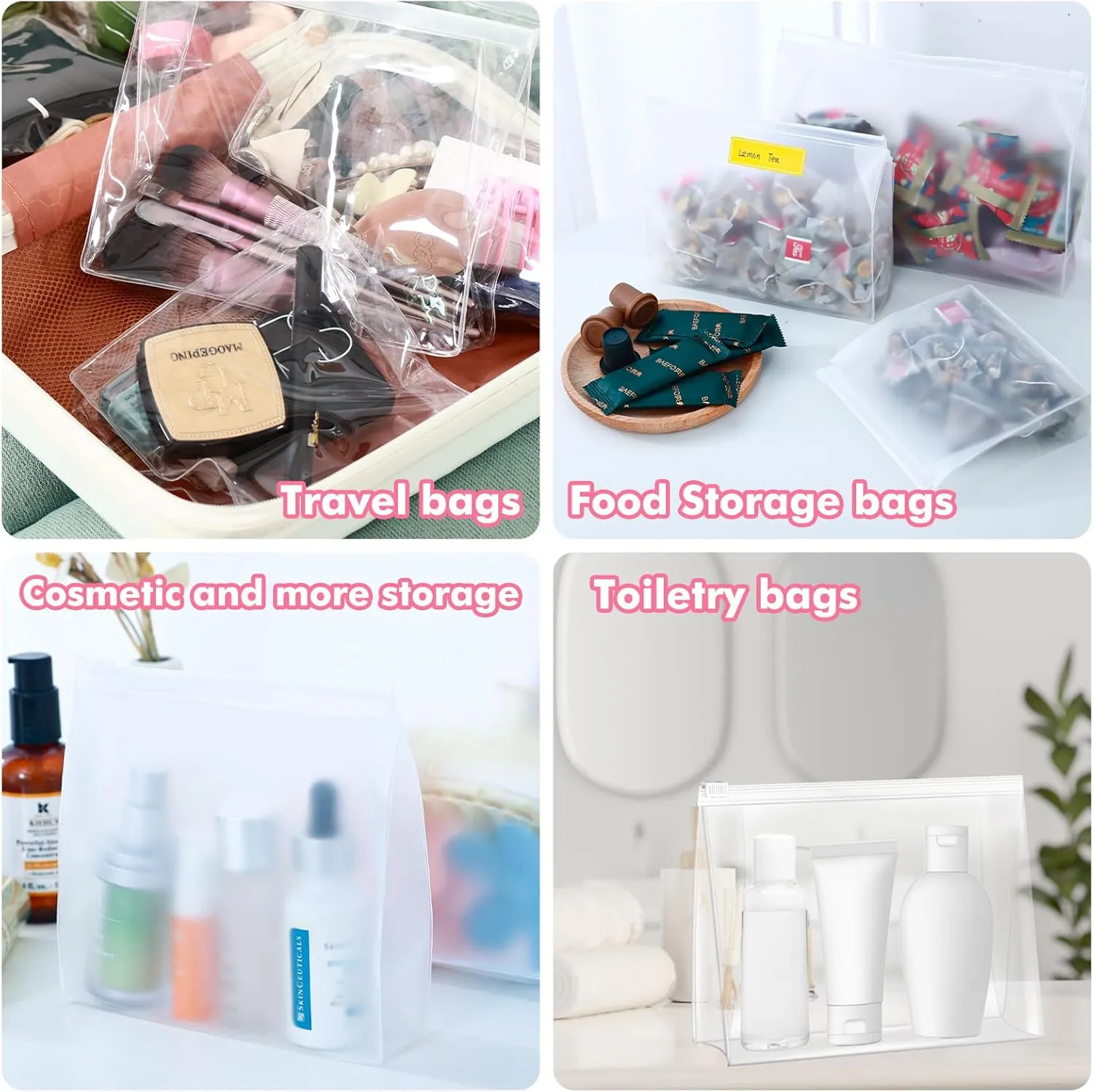80 Pack Mini Clear Makeup Bag Organizer Pouches Cosmetic Zipper Pouch Small Travel Pouches for Toiletries Transparent EVA Reusable Wash Bags Bulk Waterproof Plastic Clear Gift Bags, Frosted, 5.9”
