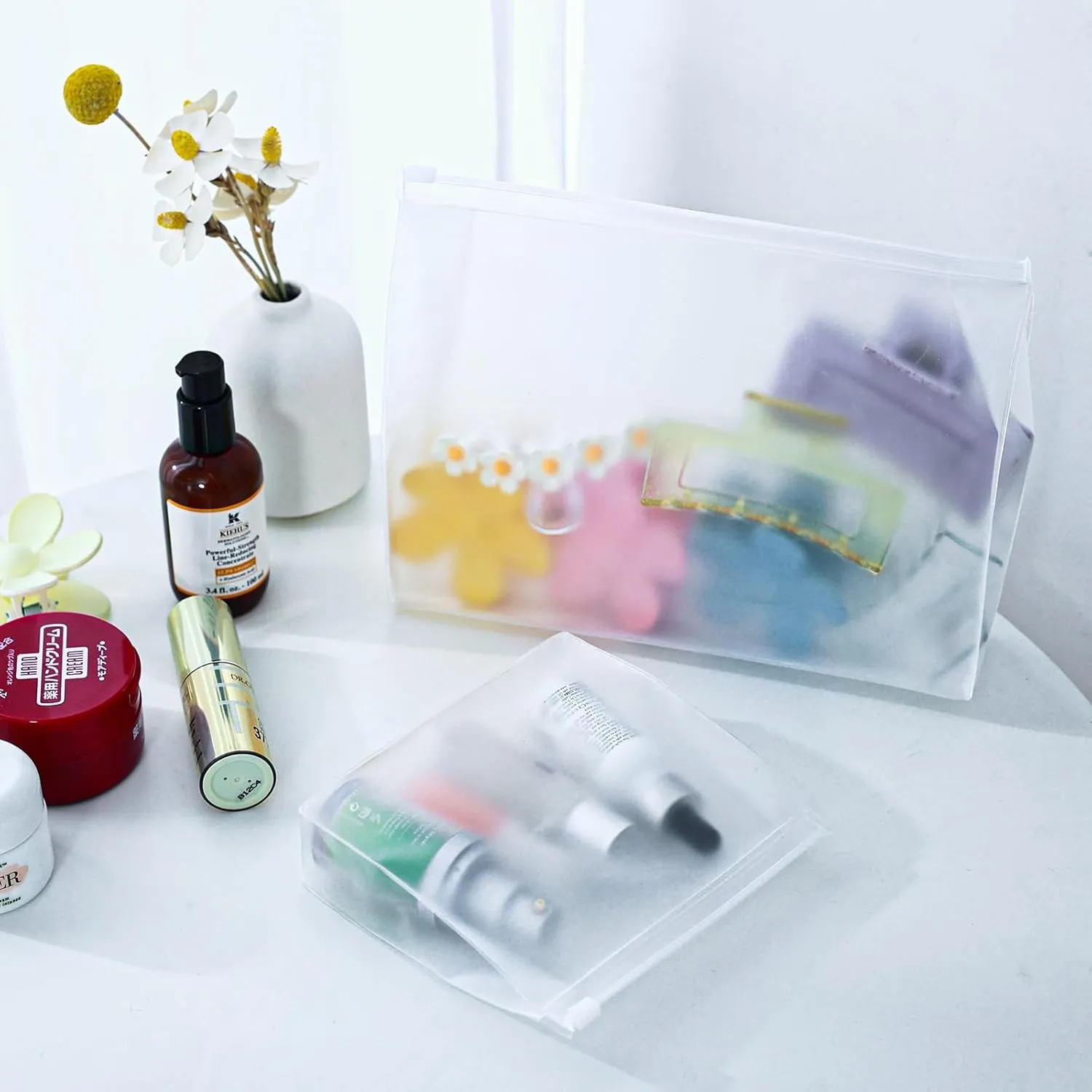 80 Pack Mini Clear Makeup Bag Organizer Pouches Cosmetic Zipper Pouch Small Travel Pouches for Toiletries Transparent EVA Reusable Wash Bags Bulk Waterproof Plastic Clear Gift Bags, Frosted, 5.9”