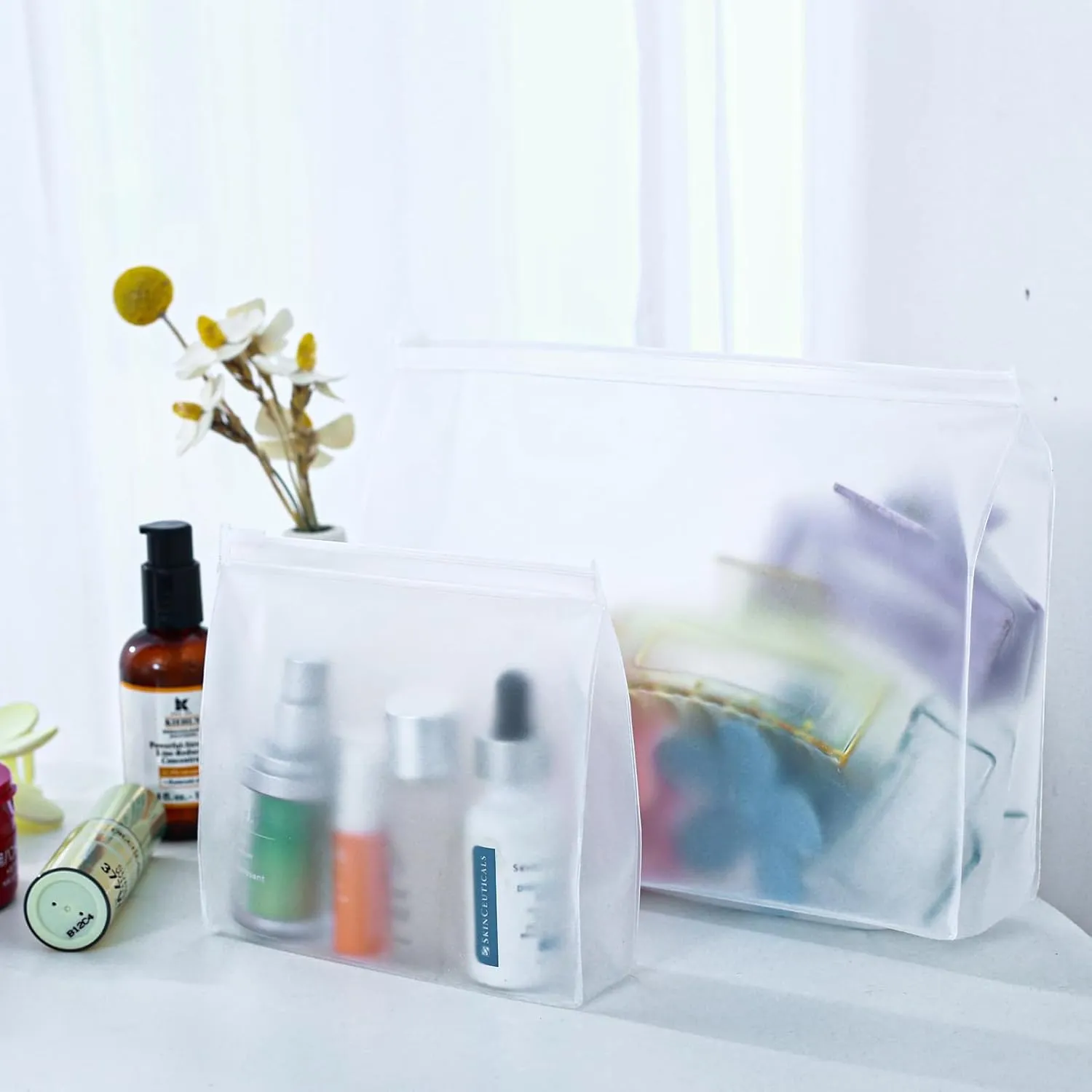 80 Pack Mini Clear Makeup Bag Organizer Pouches Cosmetic Zipper Pouch Small Travel Pouches for Toiletries Transparent EVA Reusable Wash Bags Bulk Waterproof Plastic Clear Gift Bags, Frosted, 5.9”