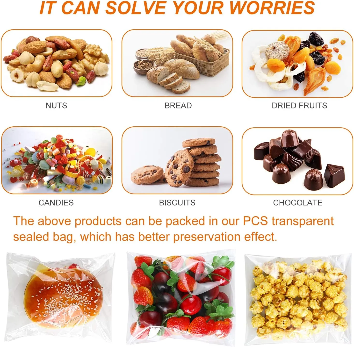 800 PCS Clear Re-sealable Cello/Cellophane Bags 3 Sizes with 4×6, 5×7, 6×9 Inch Good for Bakery, Snacks, Candle, Soap, Cookie, Jewelry, Cards