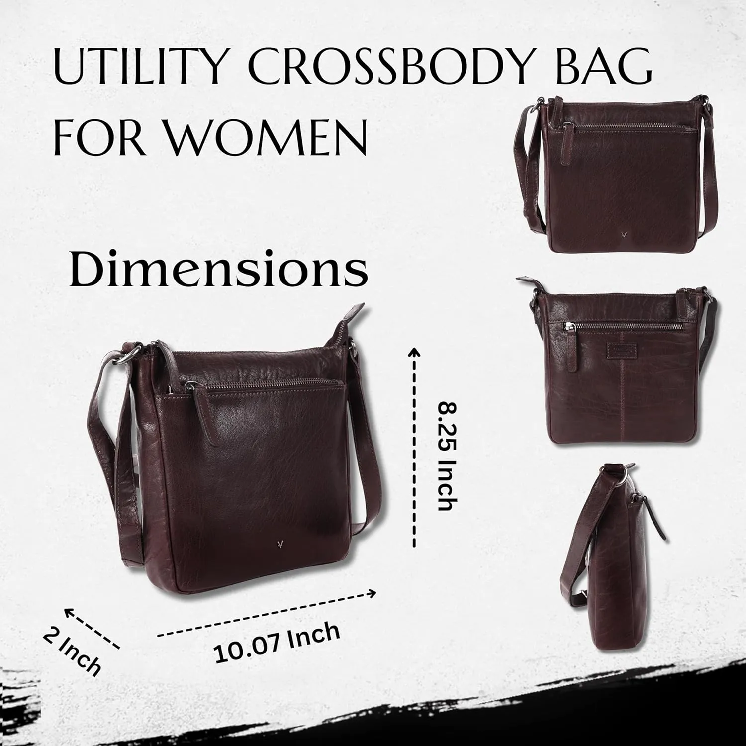 8.25 Inch Genuine Leather Crossbody Sling Bag for Women - Trendy Casual Office Bag with Adjustable Strap