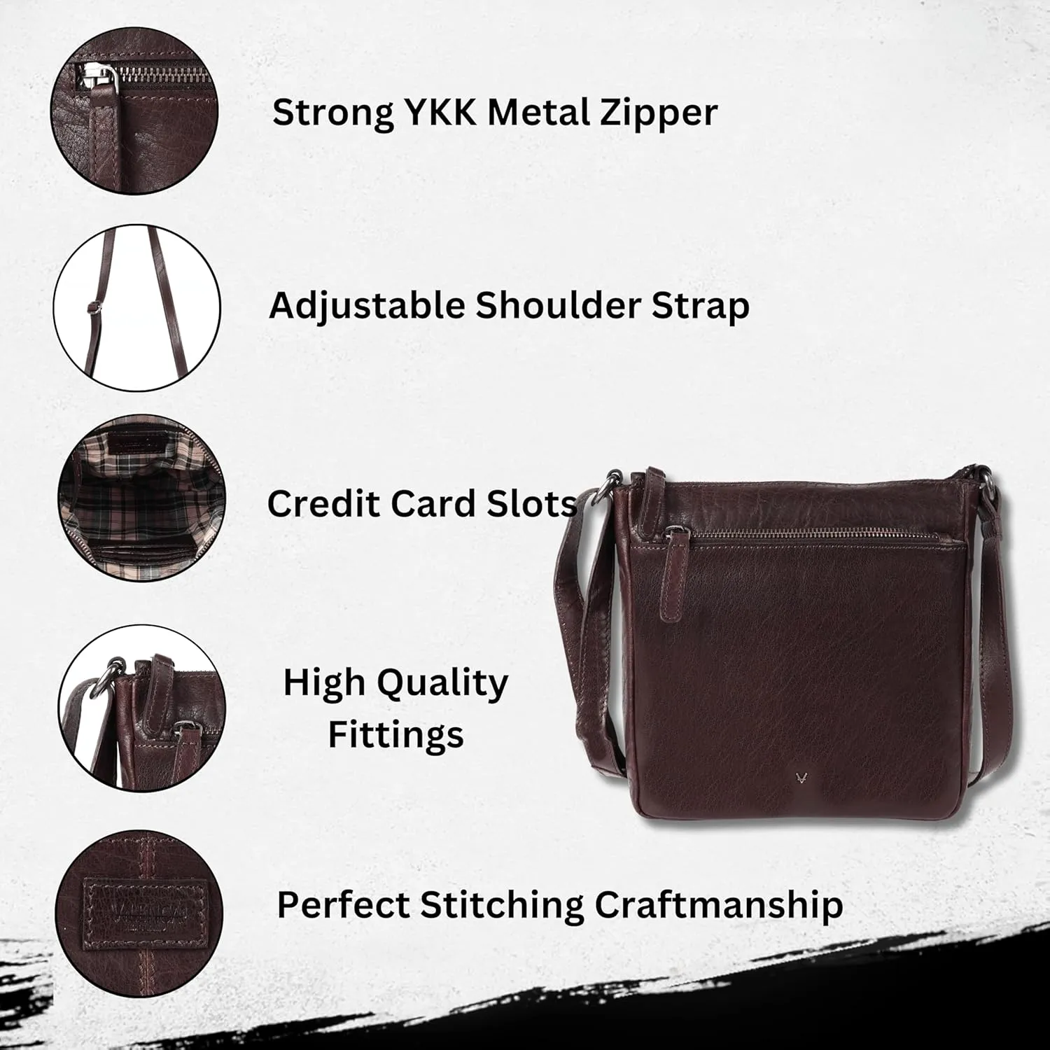 8.25 Inch Genuine Leather Crossbody Sling Bag for Women - Trendy Casual Office Bag with Adjustable Strap
