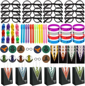 84 Pcs Magical Wizard School Party Favors Set Birthday Party Supplies Include Bracelets, Notepads, Glasses, Button Pins and Gift bags for Witch Themed Goody Bag Stuffer Class Prize