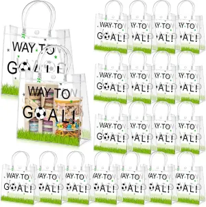 Abbylike 24 Pcs Soccer Clear PVC Gift Bag with Handles Party Favor Bag Candy Gift Treat Bags for Sports Theme Party Decorations Game Celebration Supplies Birthday Decorations