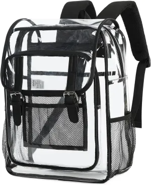 abshoo Heavy Duty Clear Backpack for School Girls Boys Transparent School Bookbag (black)