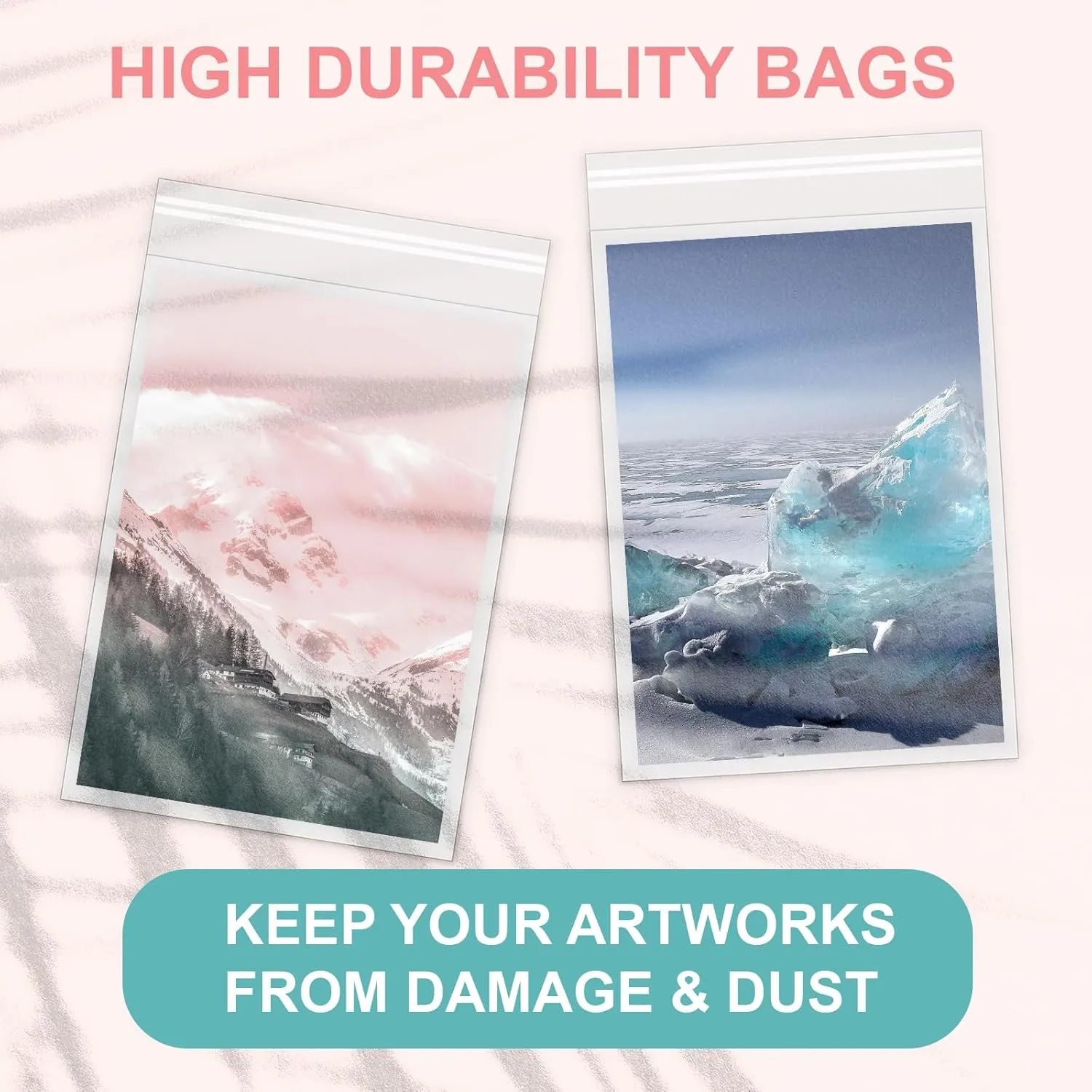 Acid-Free Picture Sleeves, 100 Pack Crystal Clear Storage Bags for 11x17 Art Prints, Pictures, Photos, Frame Mats (Bag Size: 11 3/7"x17 1/2")