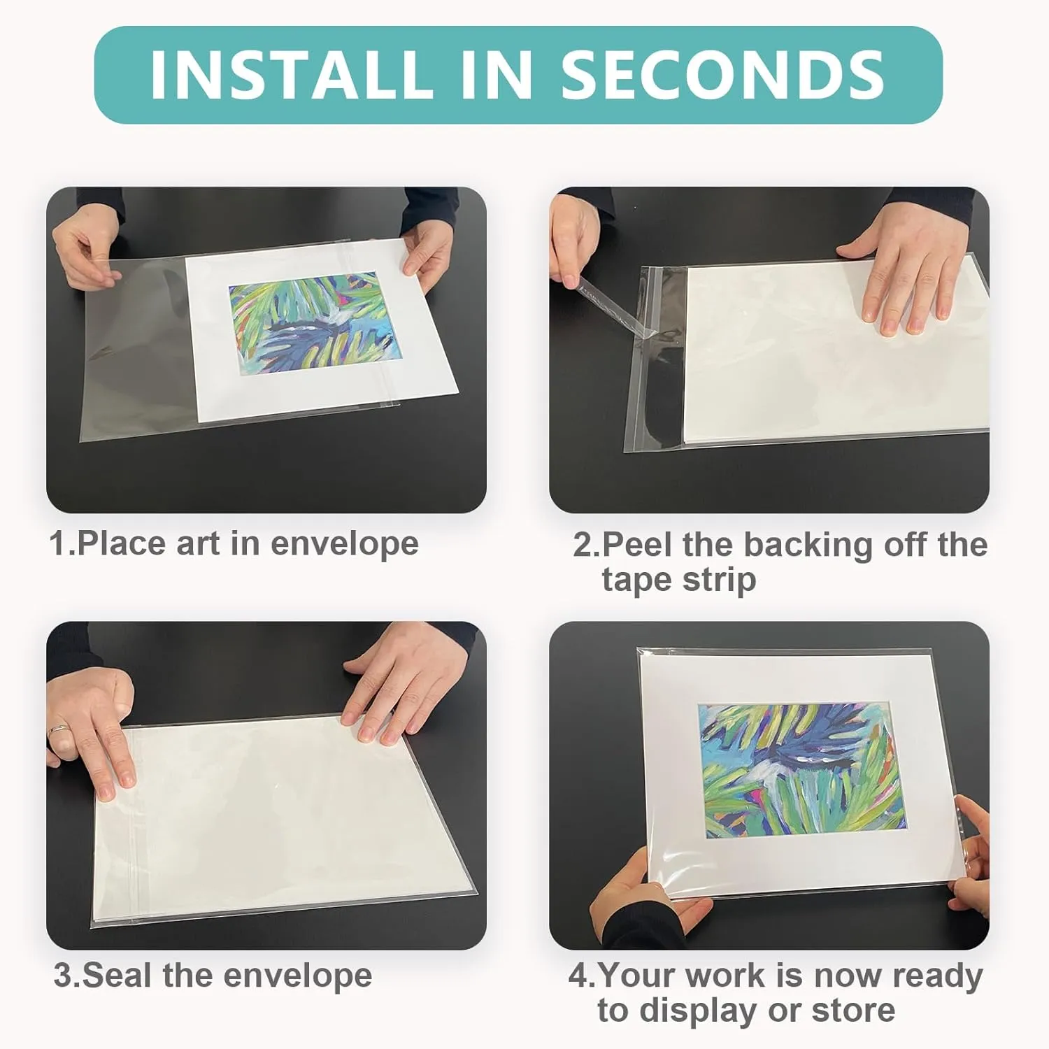 Acid-Free Picture Sleeves, 100 Pack Crystal Clear Storage Bags for 11x17 Art Prints, Pictures, Photos, Frame Mats (Bag Size: 11 3/7"x17 1/2")