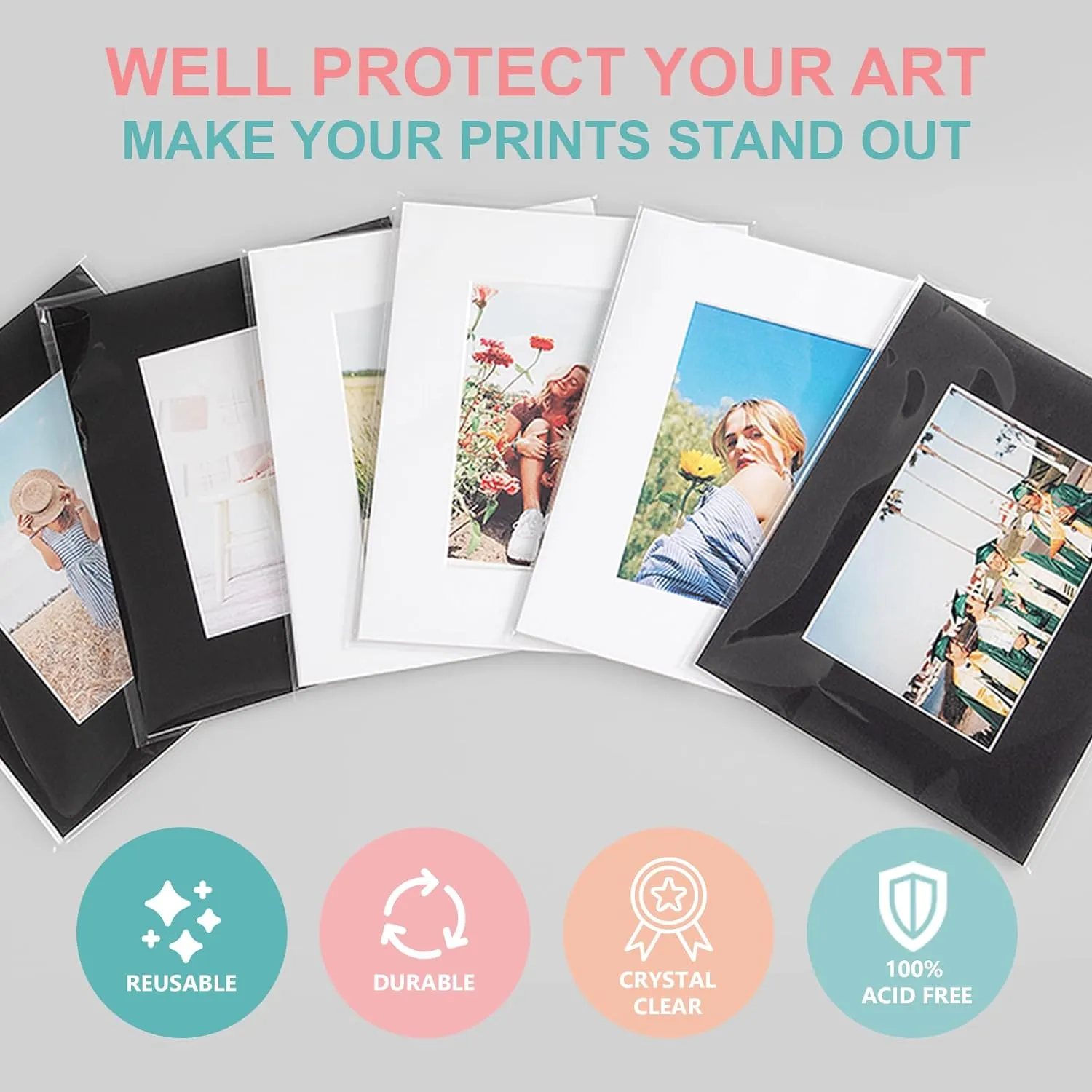 Acid-Free Picture Sleeves, 100 Pack Crystal Clear Storage Bags for 11x17 Art Prints, Pictures, Photos, Frame Mats (Bag Size: 11 3/7"x17 1/2")