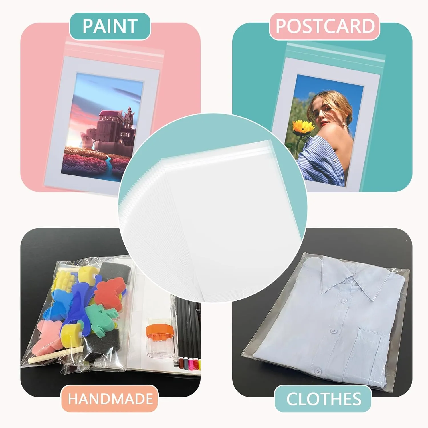 Acid-Free Picture Sleeves, 100 Pack Crystal Clear Storage Bags for 11x17 Art Prints, Pictures, Photos, Frame Mats (Bag Size: 11 3/7"x17 1/2")