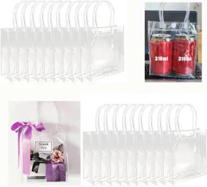 ACKJGGG 24Pcs Clear Gift Bag PVC Reusable Birthday Gift Bags Plastic Transparent with Handles Small Bag 6x5x 2.8 Inch Goodie Bag for Party Supplies Wedding Celebrations