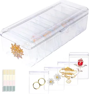 Acrylic Jewelry Box Organizer, Clear Jewelry Organizer and Storage with 30 Portable Anti Tarnish Jewelry Bags, Jewelry Travel Bag for Rings,Necklaces, Earrings Organizer for Women Girls, Clear
