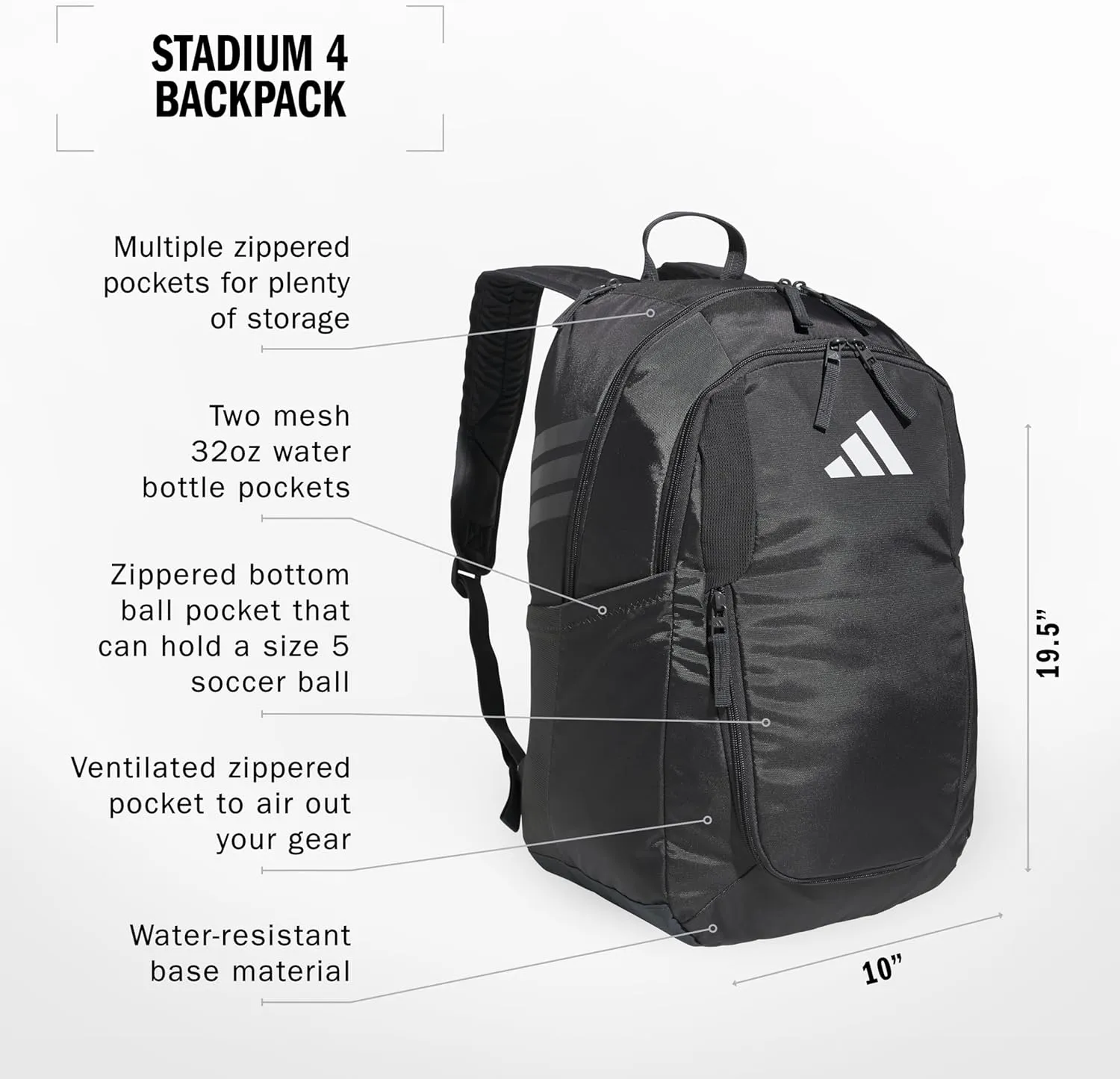 adidas Stadium Team Sports Backpack for Men and Women (36l) Durable Athletic Laptop Bag, Dark Grey/4.0, One Size