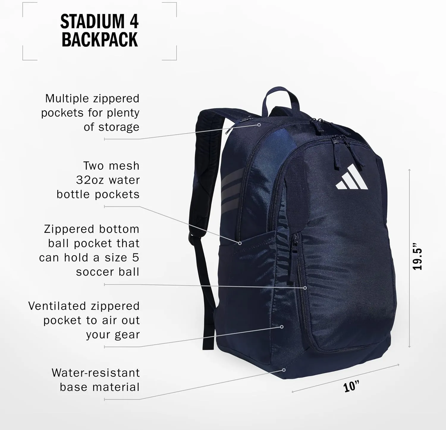 adidas Stadium Team Sports Backpack for Men and Women (36l) Durable Athletic Laptop Bag, Navy Blue 2/4.0, One Size