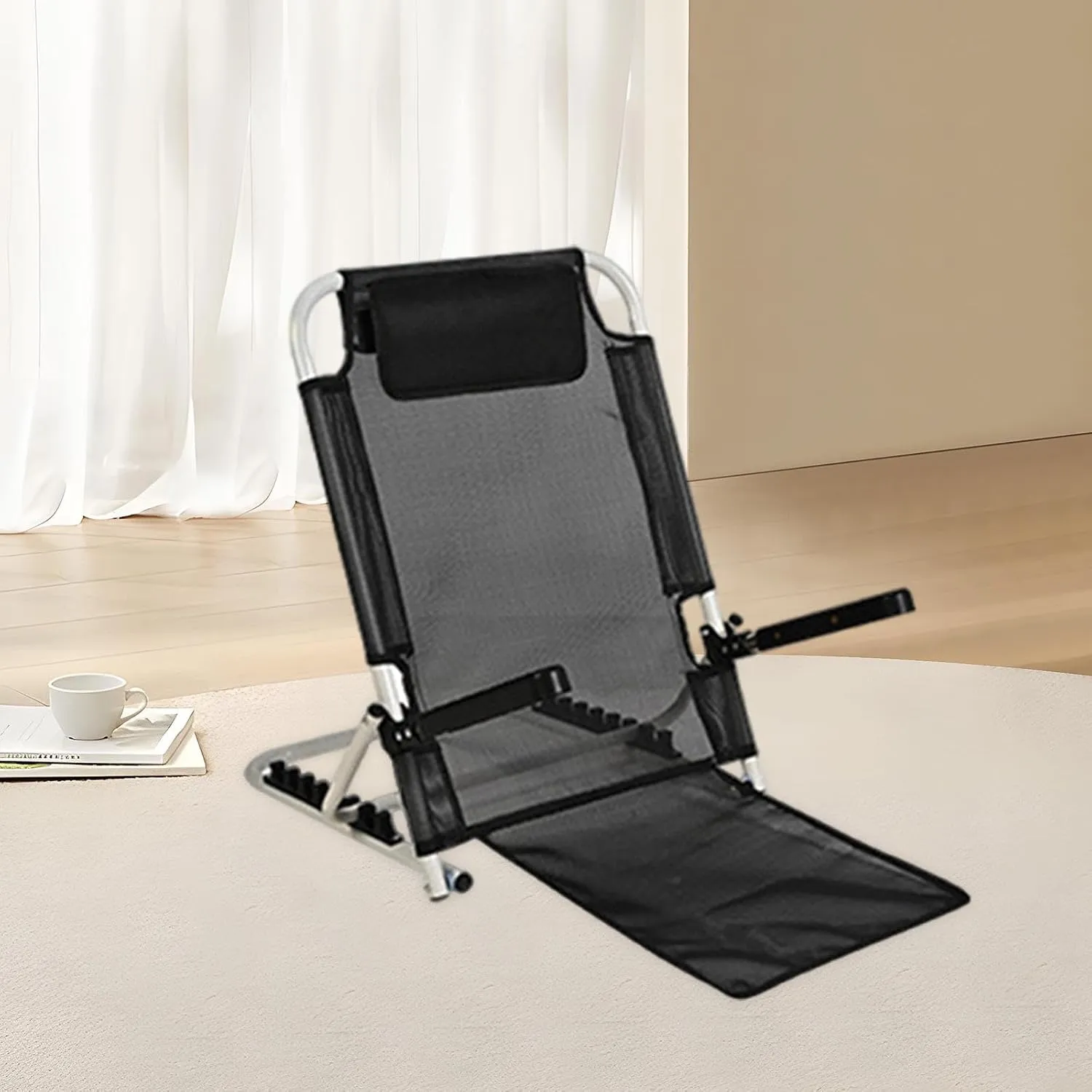 Adjustable Chair for Stadium and Beach with Back Support, Black