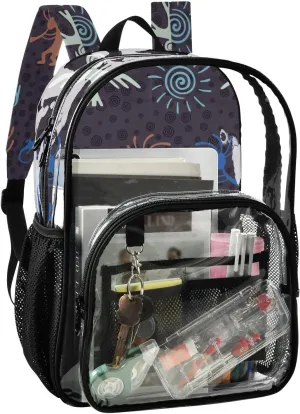 Aflyko PVC Backpack Kokopelli Gecko Cacti Sun Fertility Blue Orange Transparent Bag Stadium Approved Daypack for Live House Concert Sport Game Festival Event Traveling