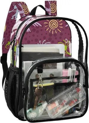 Aflyko PVC Backpack Kokopelli Gecko Cacti Sun Fertility Green Dark Transparent Bag Stadium Approved Daypack for Live House Concert Sport Game Festival Event Traveling