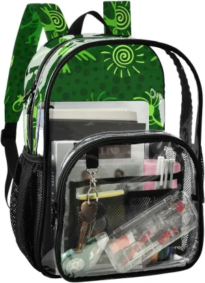 Aflyko PVC Backpack Kokopelli Gecko Cacti Sun Fertility Neon Green Transparent Bag Stadium Approved Daypack for Live House Concert Sport Game Festival Event Traveling