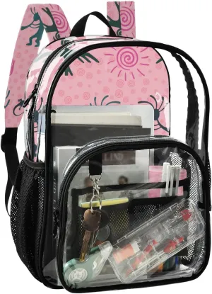 Aflyko PVC Backpack Kokopelli Gecko Cacti Sun Fertility Pinks Blue Transparent Bag Stadium Approved Daypack for Live House Concert Sport Game Festival Event Traveling