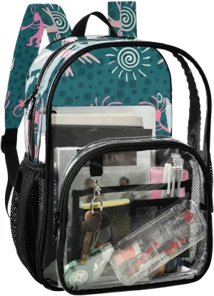 Aflyko PVC Backpack Kokopelli Gecko Cacti Sun Fertility Pinks Transparent Bag Stadium Approved Daypack for Live House Concert Sport Game Festival Event Traveling