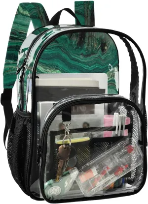 Aflyko PVC Backpack Luxury Green Marble Geography Transparent Bag Stadium Approved Daypack for Live House Concert Sport Game Festival Event Traveling