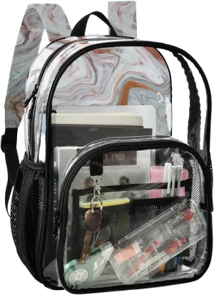 Aflyko PVC Backpack Marble Geography Transparent Bag Stadium Approved Daypack for Live House Concert Sport Game Festival Event Traveling