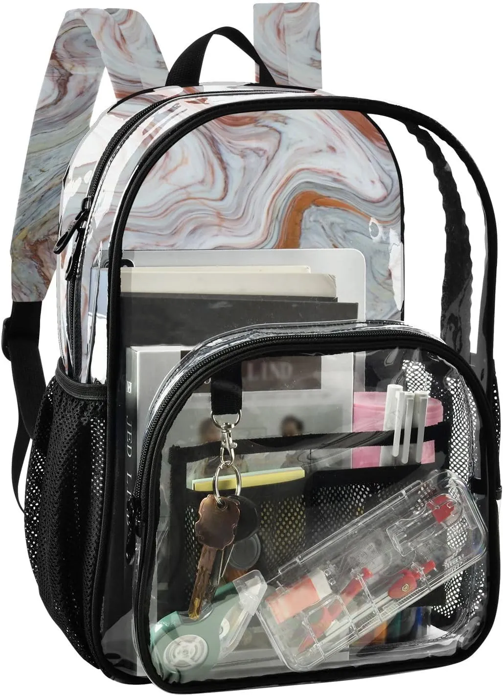 Aflyko PVC Backpack Marble Geography Transparent Bag Stadium Approved Daypack for Live House Concert Sport Game Festival Event Traveling