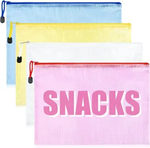 Aileam 4PCS Snack Bag for Travel Clear Zipper SnackPouch Waterproof Makeup Cosmetic Bags for Women Girls Clear Pouch for Essentials
