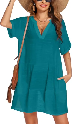 AI'MAGE Women's Swimsuit Coverups Bikini Beach Swimwear Cover Up A-line Bathing Suit Cover Up Dress with Pockets