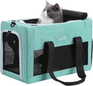 Airline Approved Cat Carrier, Pet Carrier Soft-Sided, Portable Dog Carrier with Stable Structure, Breathable Bag for Pets Less Than 12lbs, Cat Carrier Bag for Both Long and Short Trips Light Blue