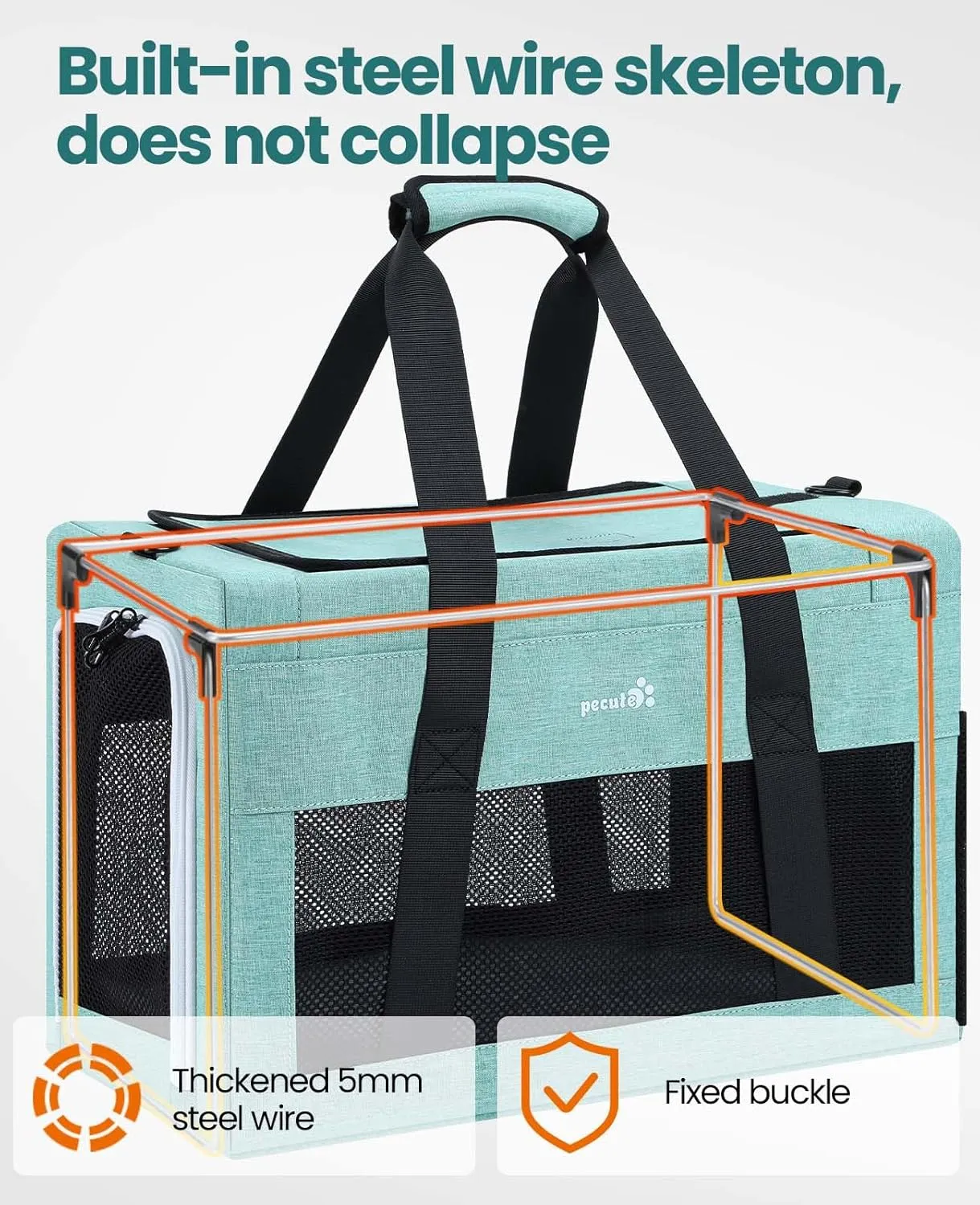 Airline Approved Cat Carrier, Pet Carrier Soft-Sided, Portable Dog Carrier with Stable Structure, Breathable Bag for Pets Less Than 12lbs, Cat Carrier Bag for Both Long and Short Trips Light Blue
