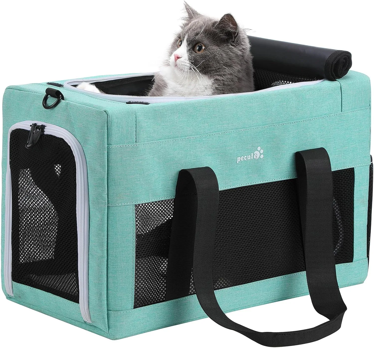 Airline Approved Cat Carrier, Pet Carrier Soft-Sided, Portable Dog Carrier with Stable Structure, Breathable Bag for Pets Less Than 12lbs, Cat Carrier Bag for Both Long and Short Trips Light Blue