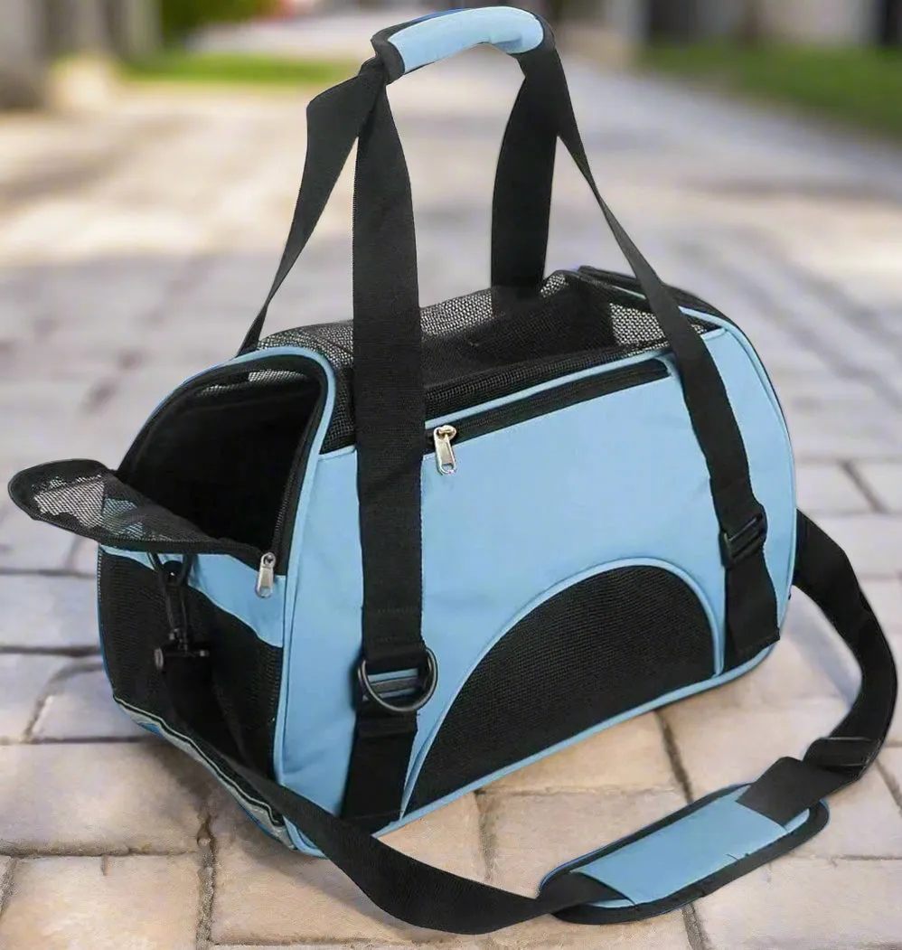 Airline-Approved Soft-Sided Pet Carrier – Portable Foldable Comfort Bag for Cats & Small Dogs (Blue)