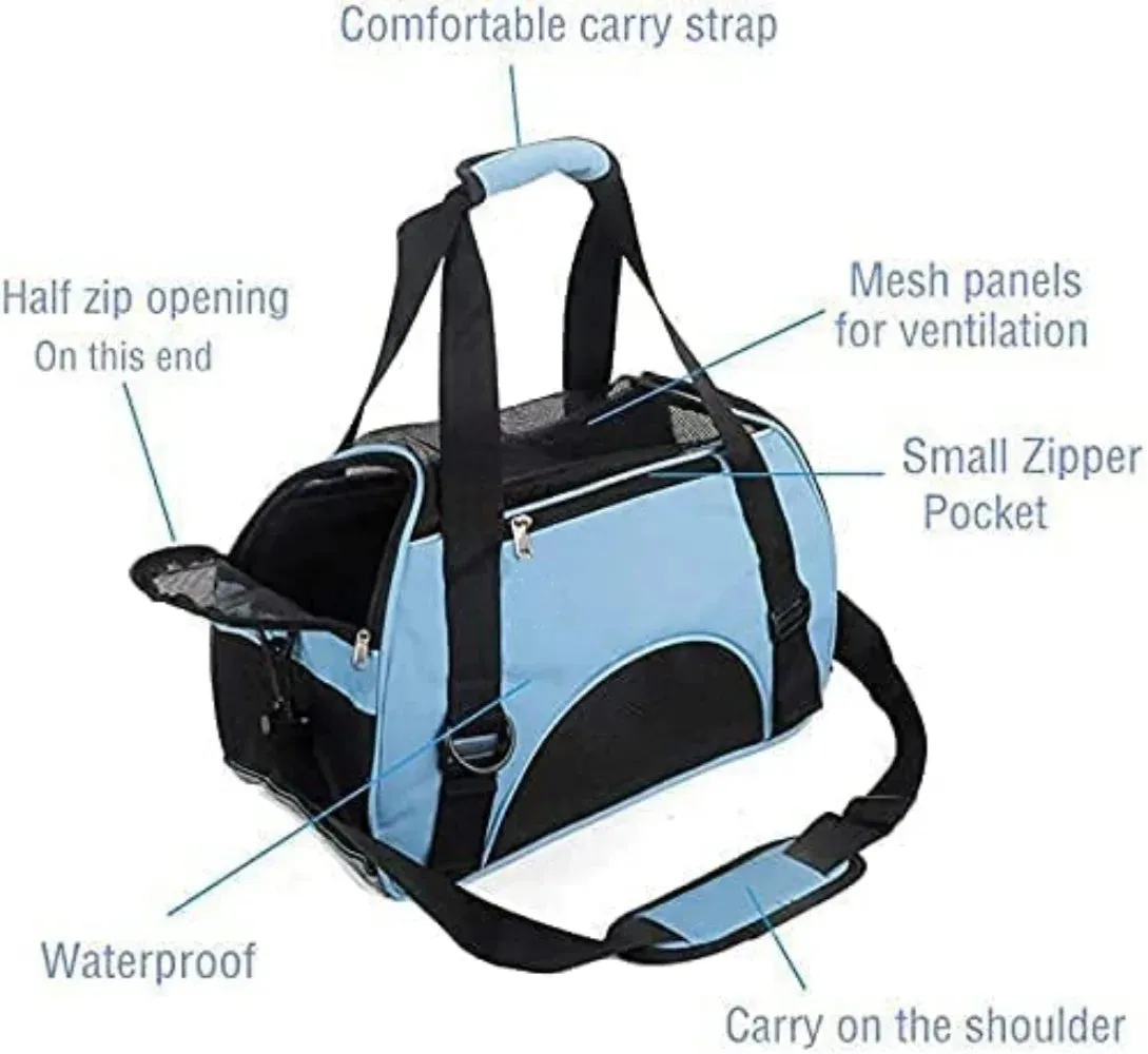 Airline-Approved Soft-Sided Pet Carrier – Portable Foldable Comfort Bag for Cats & Small Dogs (Blue)